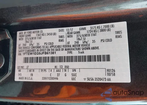 2018 Ford F-150 Xlt from USA, damaged, VIN 1FTEW1EG9JFB61381